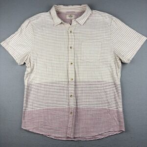 Marine Layer Striped Short Sleeve Button Up Shirt Cream Red Men's Large